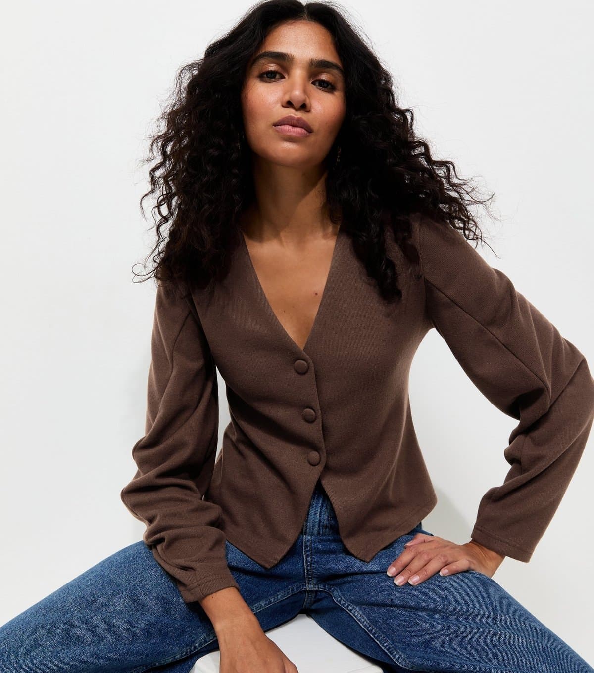 New Look Women's Dark Mink Soft Touch V Neck Cardigan New Look