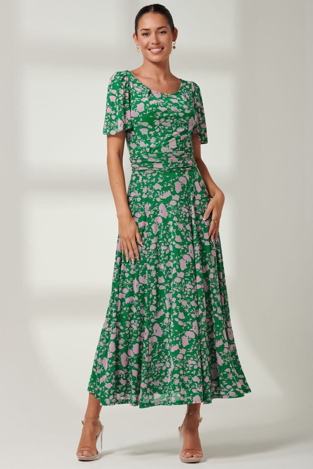 Jolie Moi Jolie Moi Women's Paityn Angel Sleeve Mesh Maxi Dress in Green