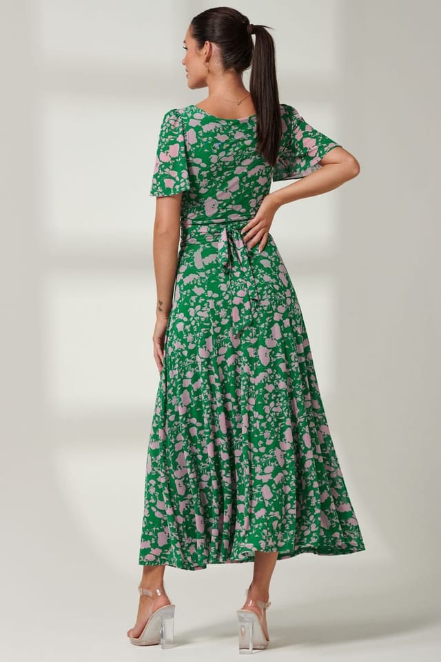 Jolie Moi Jolie Moi Women's Paityn Angel Sleeve Mesh Maxi Dress in Green - 2