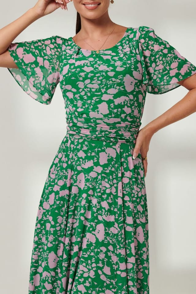 Jolie Moi Jolie Moi Women's Paityn Angel Sleeve Mesh Maxi Dress in Green - 3