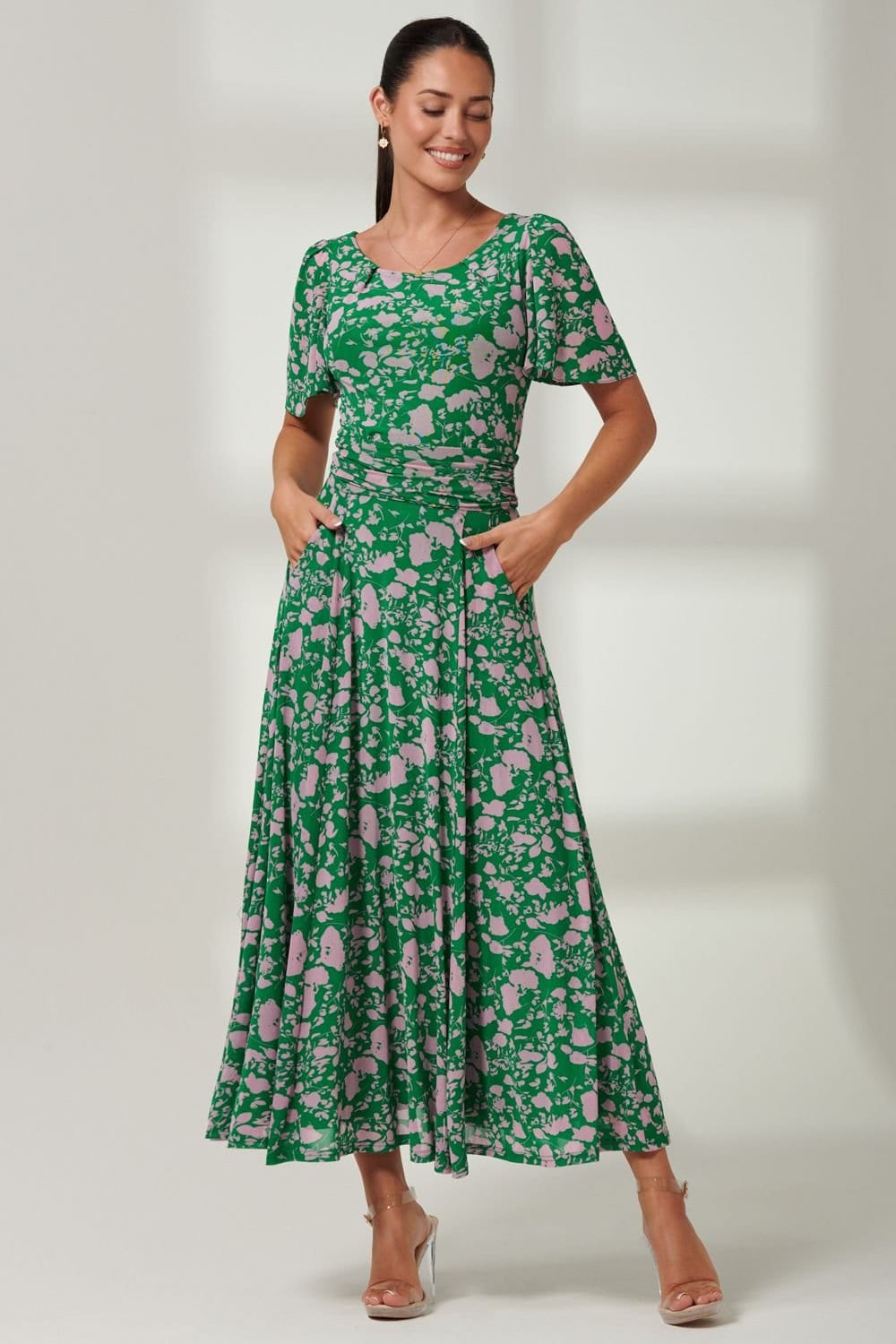 Jolie Moi Jolie Moi Women's Paityn Angel Sleeve Mesh Maxi Dress in Green - 4