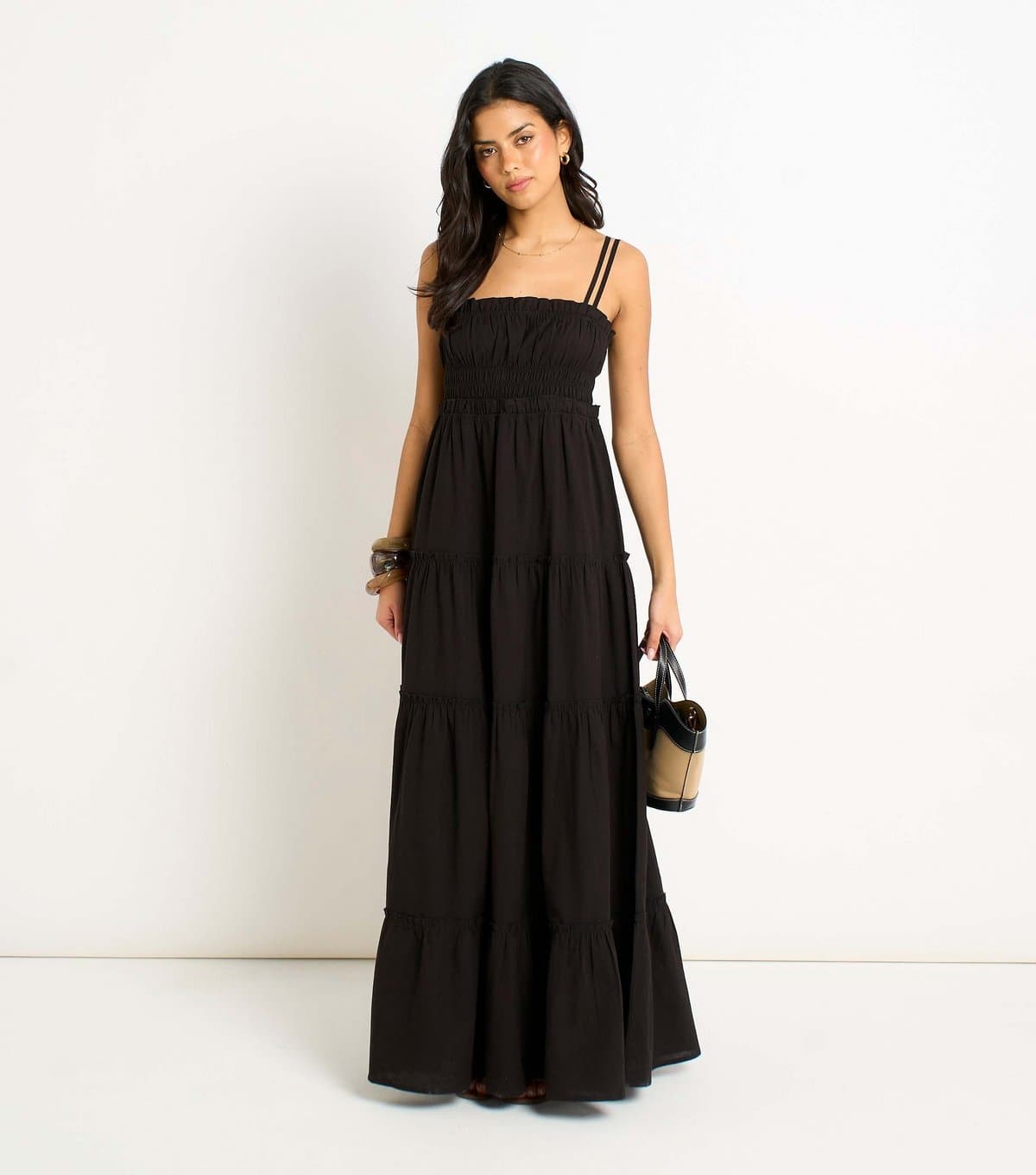 Gini London Women's Black Double Strap Flared Maxi Dress Gini London New Look