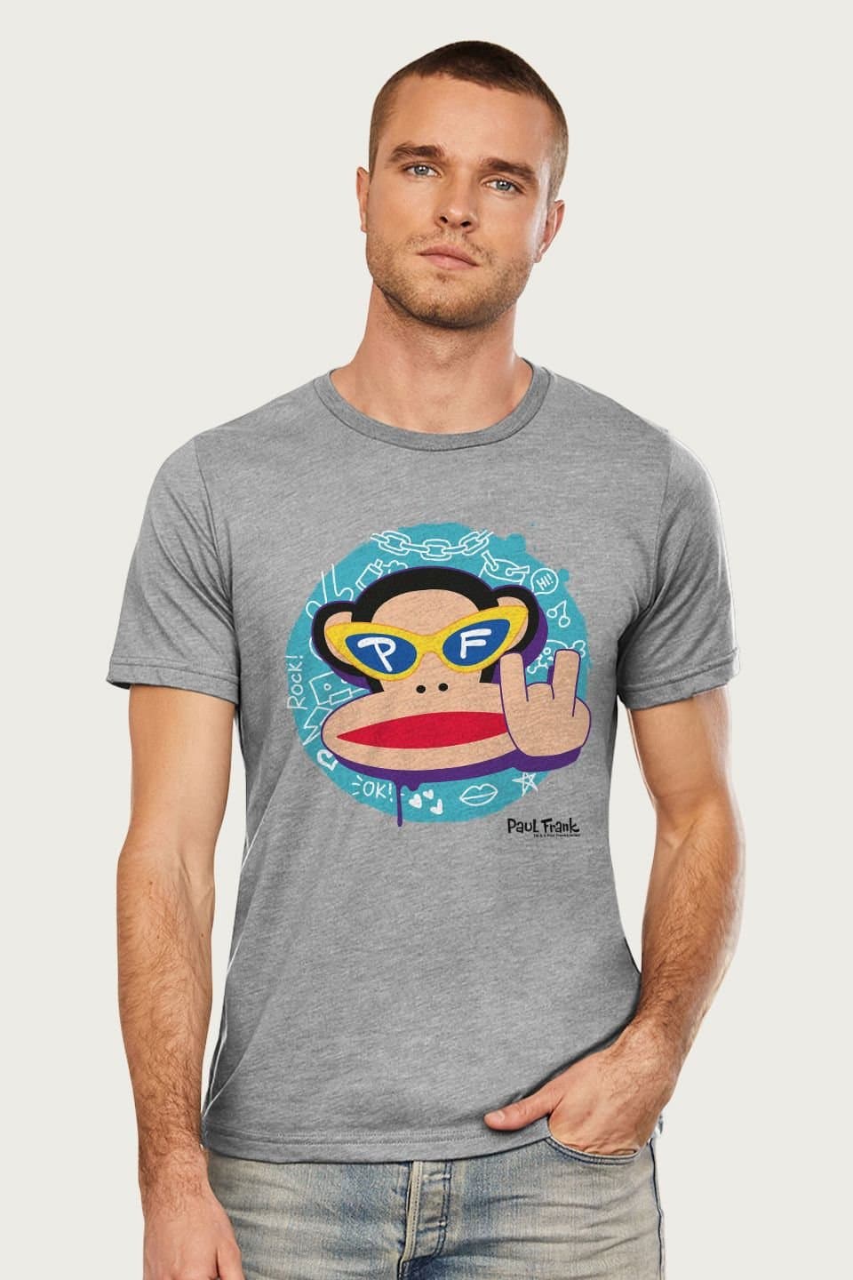 Paul Frank Paul Frank Men's Cool Julius The Monkey Devil Horns T-Shirt in Mid Grey