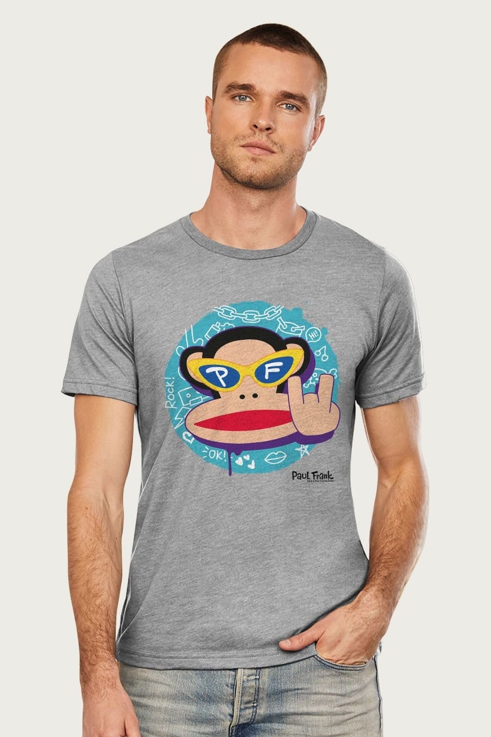 Paul Frank Paul Frank Men's Cool Julius The Monkey Devil Horns T-Shirt in Mid Grey - 1