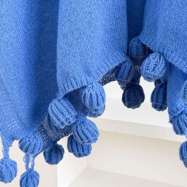 Lovii Lovii Women's Ocean Mist Tassel Shawl Soft Knitted Resort Cover Up in Blue - 3