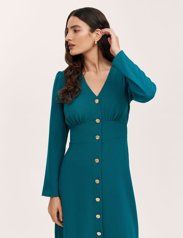 Finery London Finery London Women's Caprice Long Sleeve Crepe Midi Dress in Teal - 2