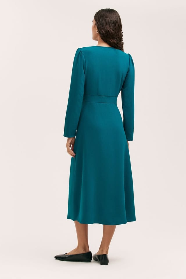 Finery London Finery London Women's Caprice Long Sleeve Crepe Midi Dress in Teal - 3
