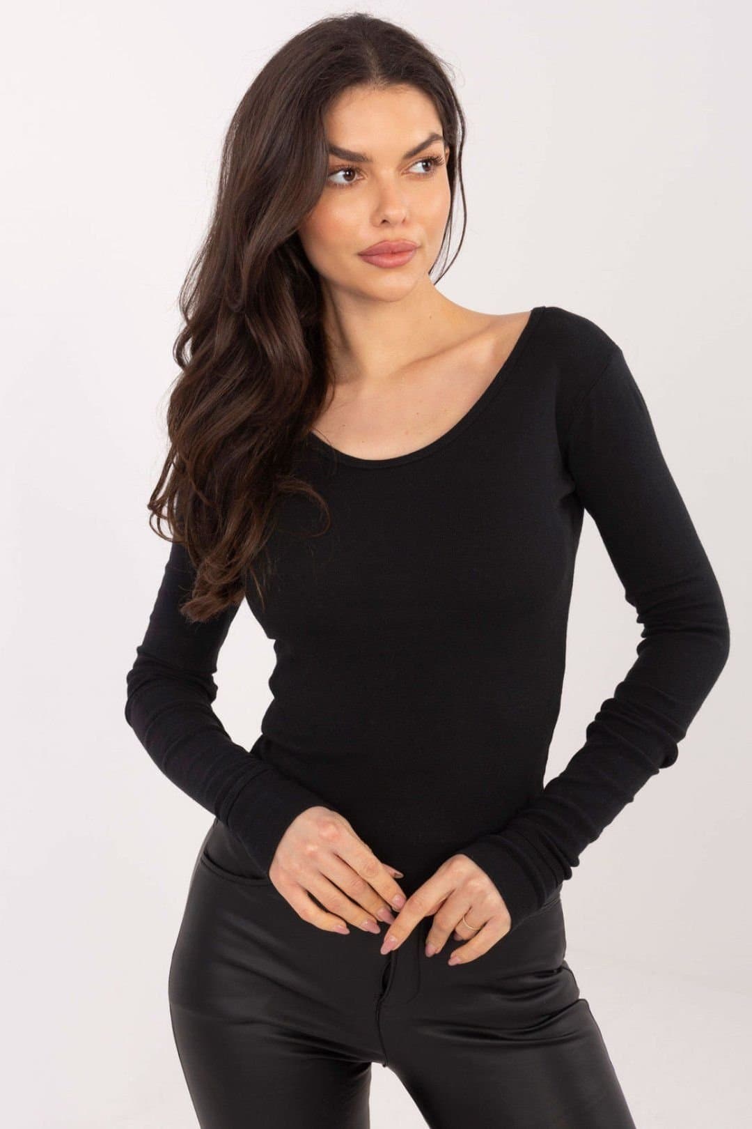 Love Lace Love Lace Black Cotton Fitted Long Sleeve Blouse