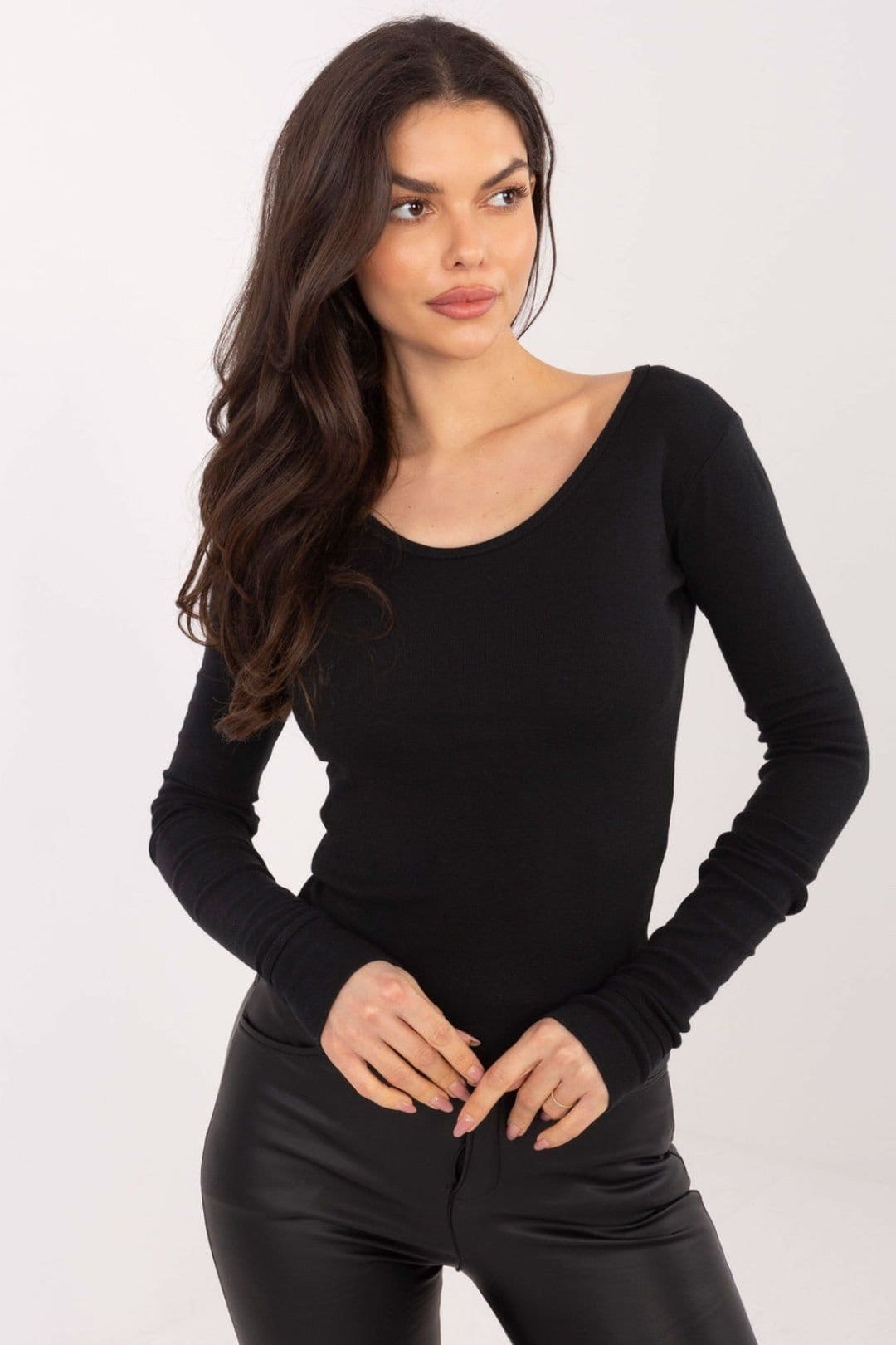 Love Lace Black Cotton Fitted Long Sleeve Blouse