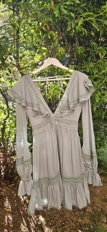 ASOS Duck Green Ruffle Chiffon Lace Dress Size 8