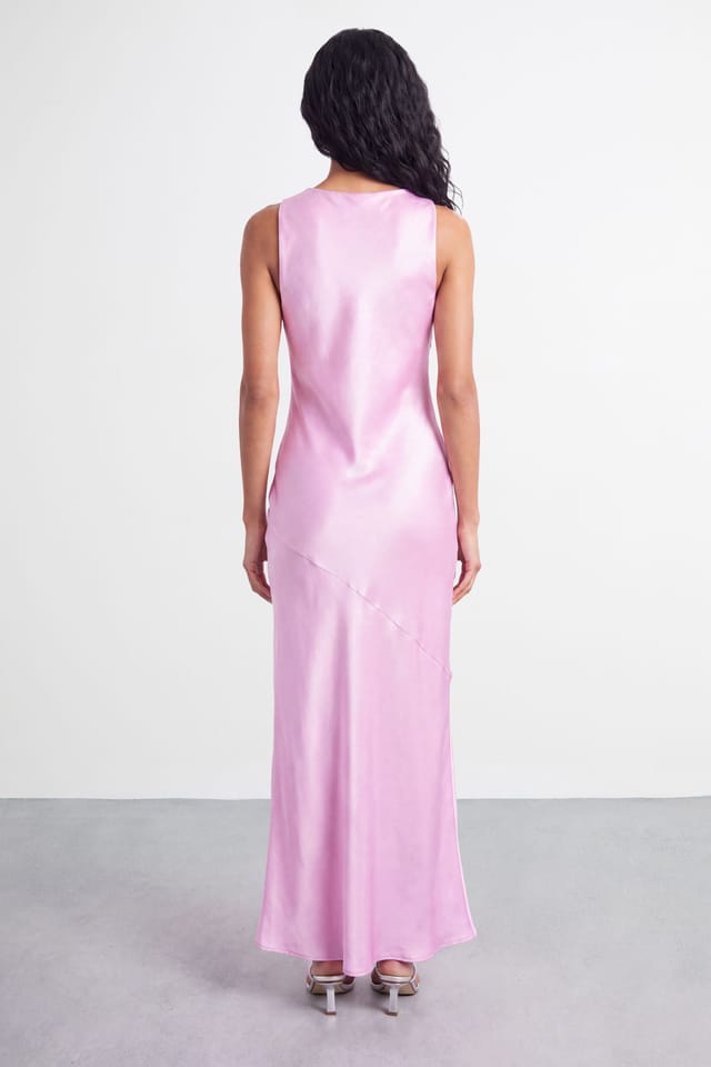 Warehouse Warehouse Women's Floral Placement Print Racer Neck Satin Maxi Dress in Lilac - 2