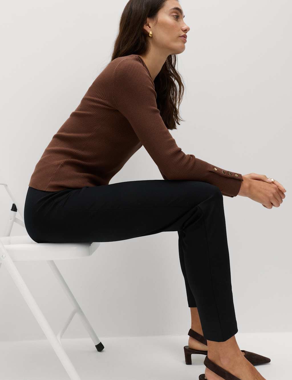 Marks & Spencer M&S Jersey Slim Fit Ankle Grazer Trousers Black - 3