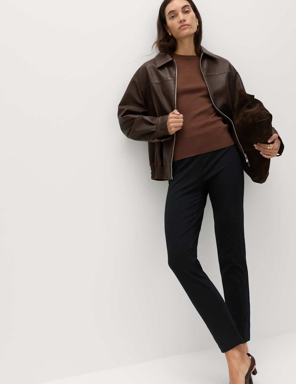 Marks & Spencer M&S Jersey Slim Fit Ankle Grazer Trousers Black - 4