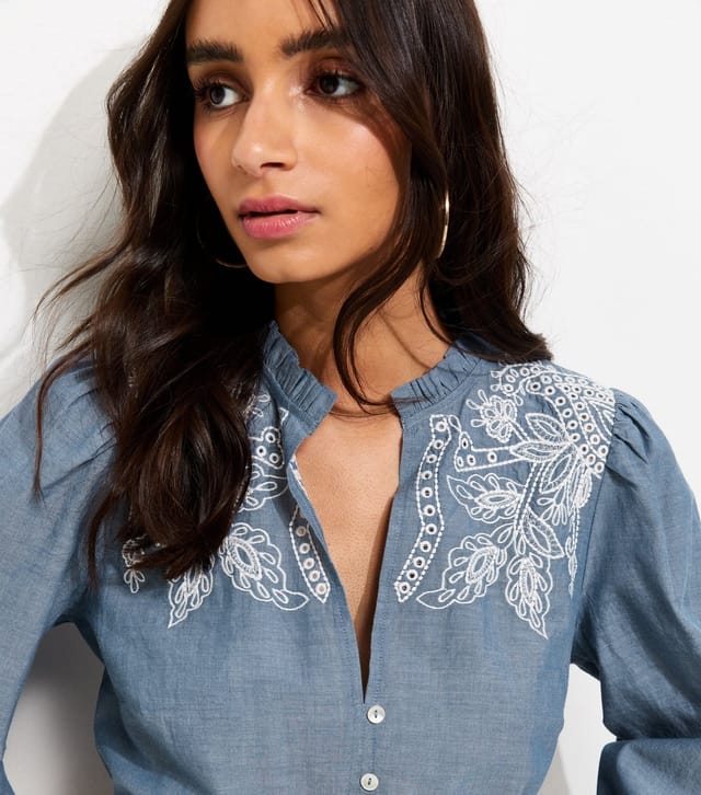 New Look Women's Light Blue Chambray Embroidered Smock Mini Dress New Look - 2