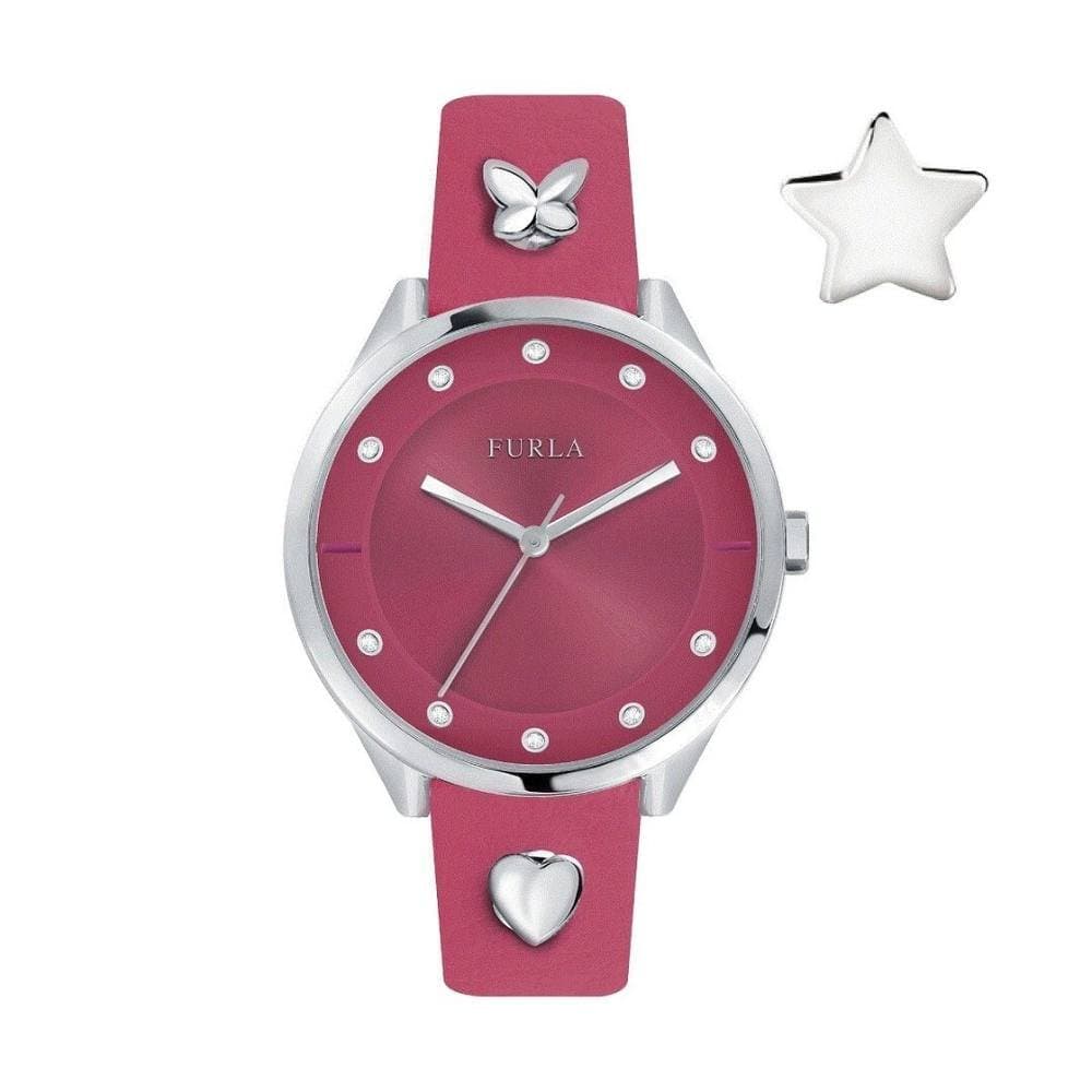 Furla Furla Women's Pink Shiny Dial Fuschia Leather Pin Watch