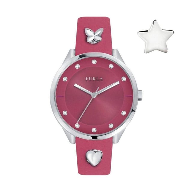 Furla Furla Women's Pink Shiny Dial Fuschia Leather Pin Watch - 2