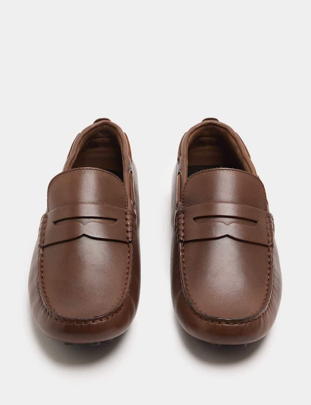 Marks & Spencer M&S Leather Saddle Driving Loafers Tan - 1