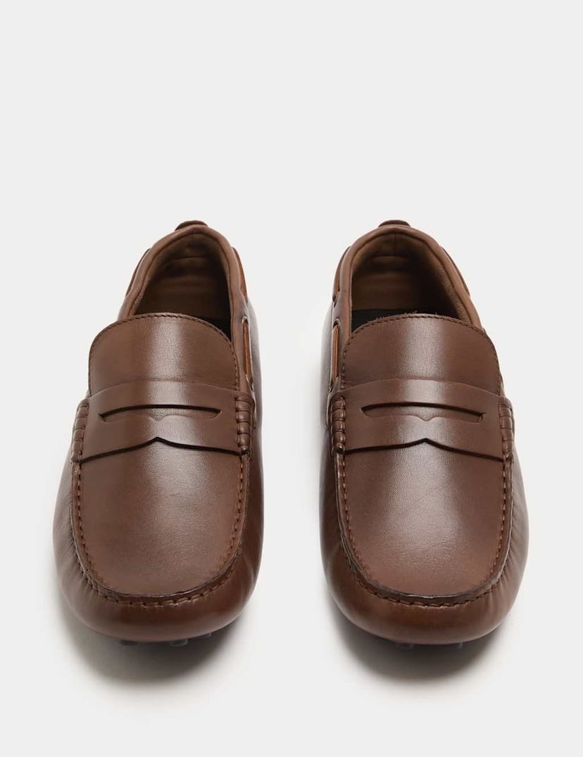 Marks & Spencer M&S Leather Saddle Driving Loafers Tan - 1