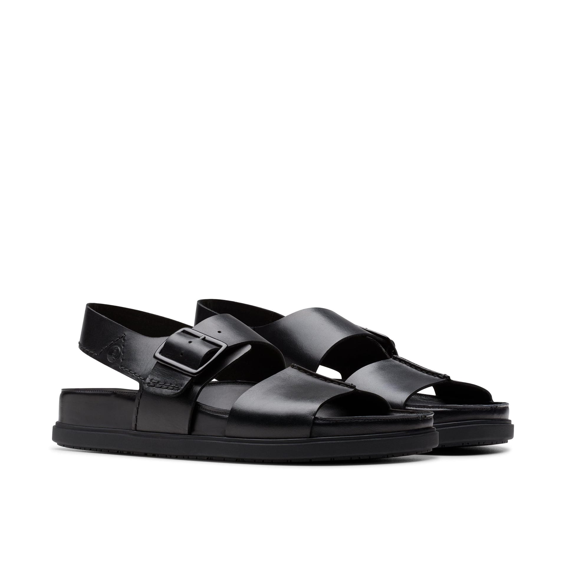 Clarks Clarks Men's Torford Strap Black Leather Flat Sandals - 4