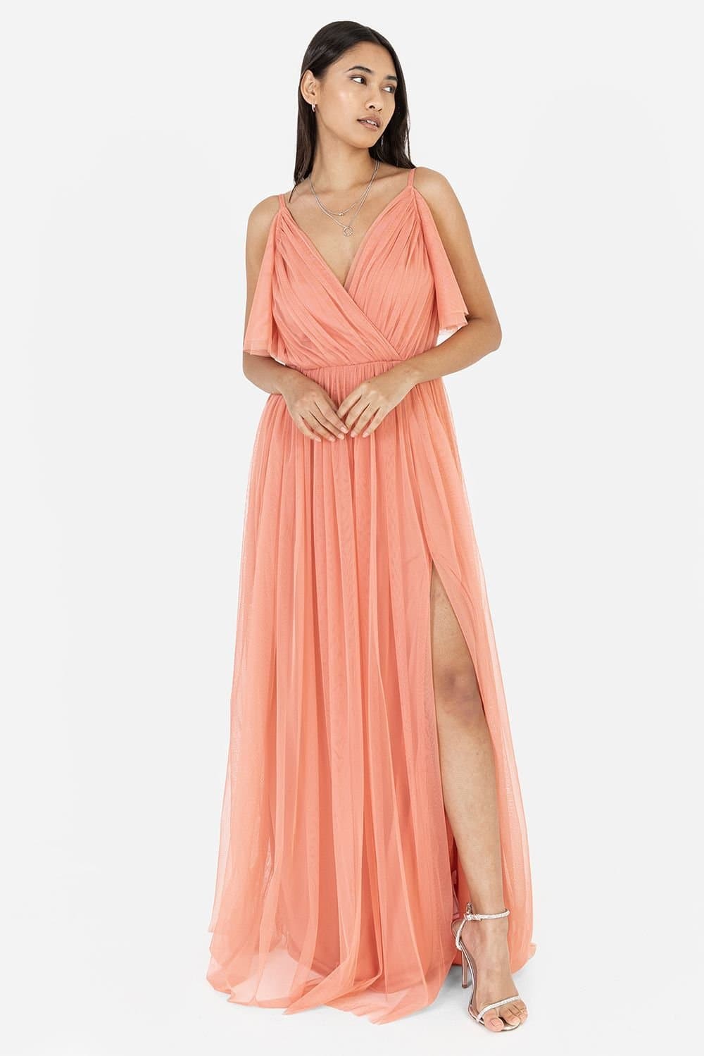 Anaya with Love Anaya with Love Women's Tulle Cami Maxi Dress in Coral