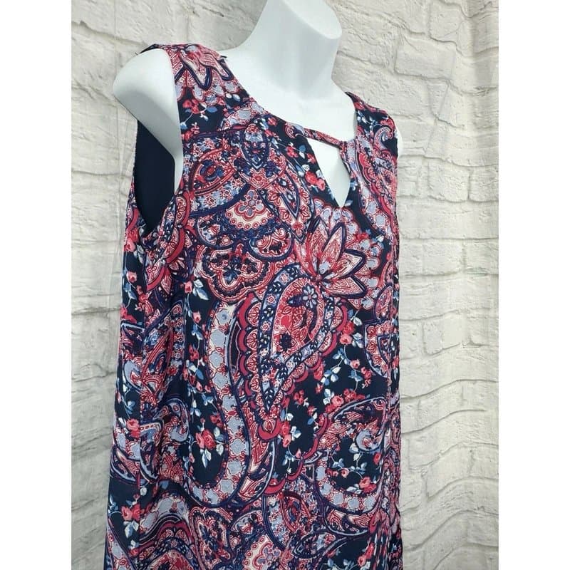 M&Co M&Co Summer Shift Dress Chiffon Size 12 Red & Blue Paisley Cottagecore Holiday
