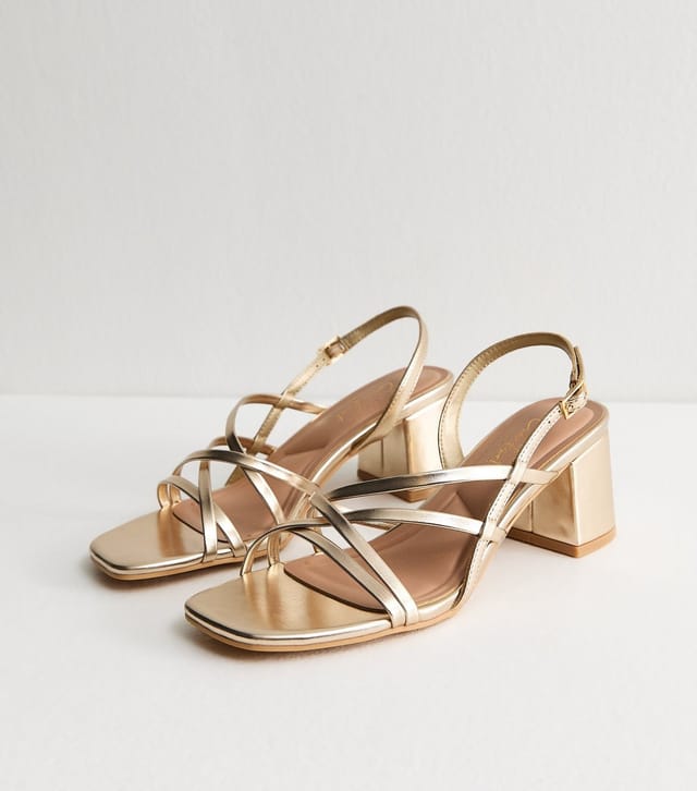 New Look Women's Gold Faux Leather Multi Strap Block Heel Sandals Vegan New Look - 3