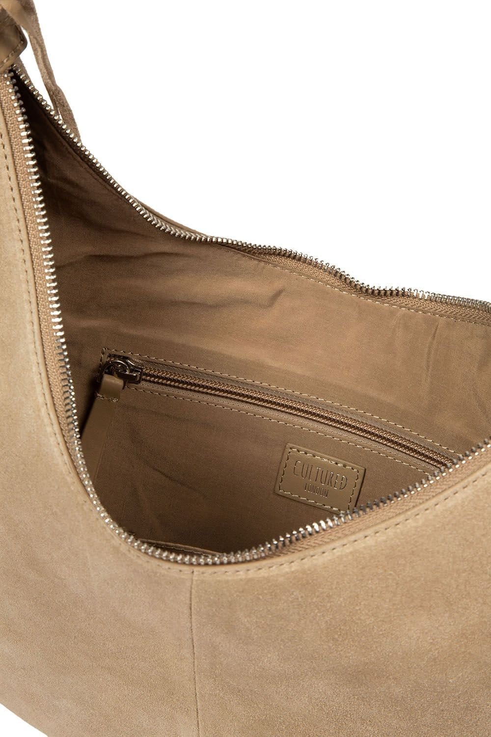 Cultured London Cultured London Women's 'Kacey' Suede & Leather Shoulder Bag in Beige - 4