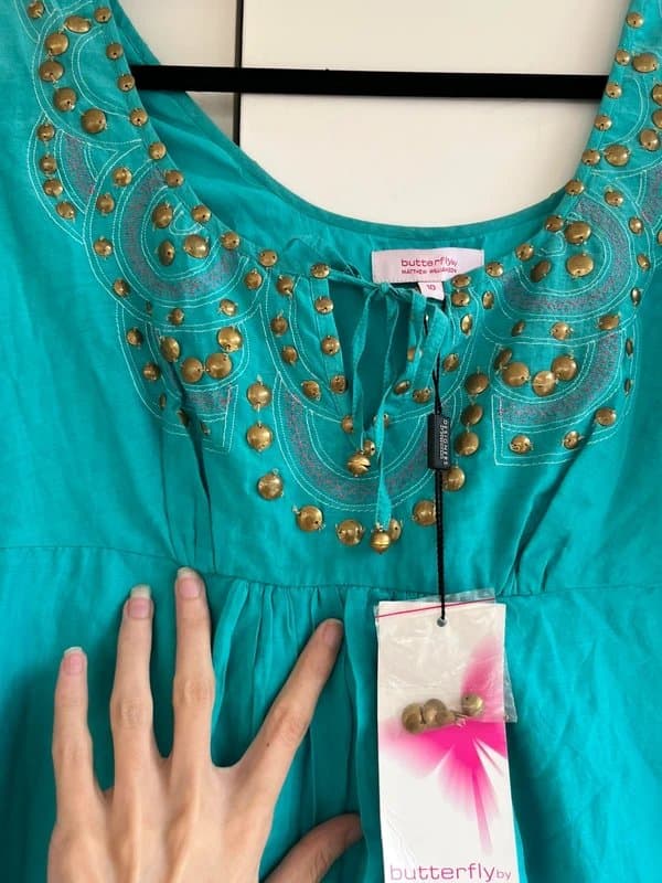 Matthew Williamson Matthew Williamson Y2K Turquoise Boho Dress Size 10 - Designer Cotton Silk Mix, NWT