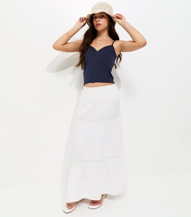New Look Girls' Navy Lace Trim V-Neck Fitted Cami Top New Look - 3