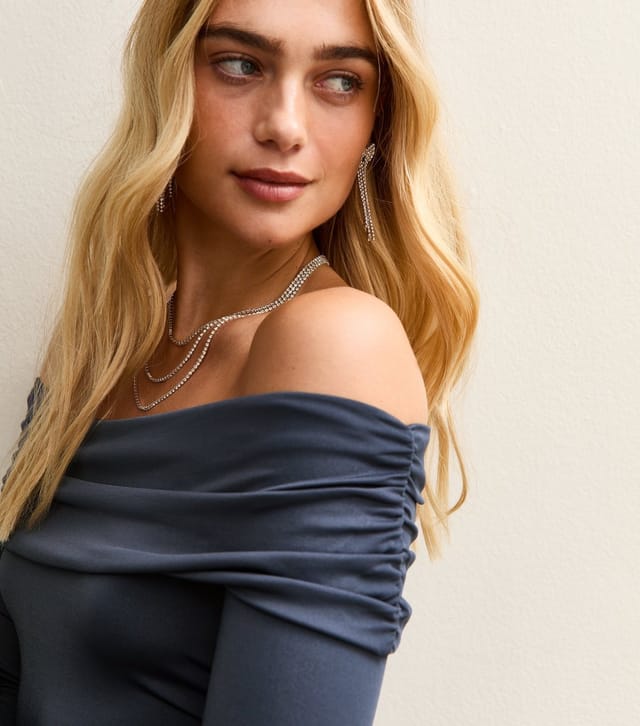 New Look Women's Navy Ruched Off The Shoulder Midi Dress New Look - 3