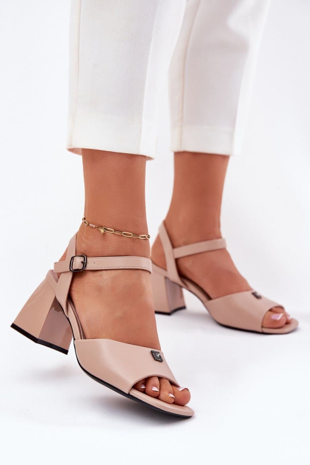 Love Lace Love Lace Women's Vinceza Column Heel Sandals with Buckle & Insole in Beige