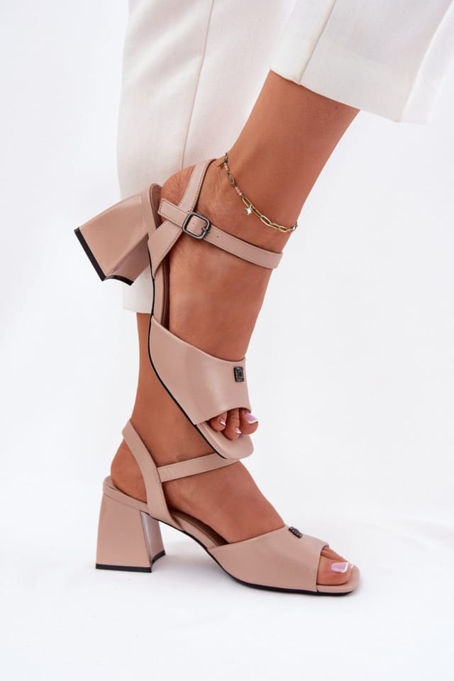Love Lace Love Lace Women's Vinceza Column Heel Sandals with Buckle & Insole in Beige - 3
