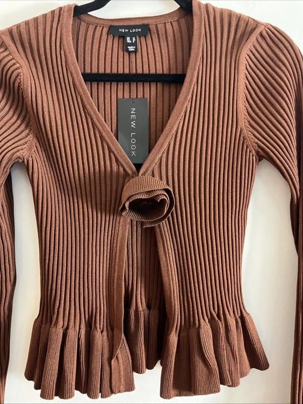New Look New look - knit rose frill top - size 12 - brown