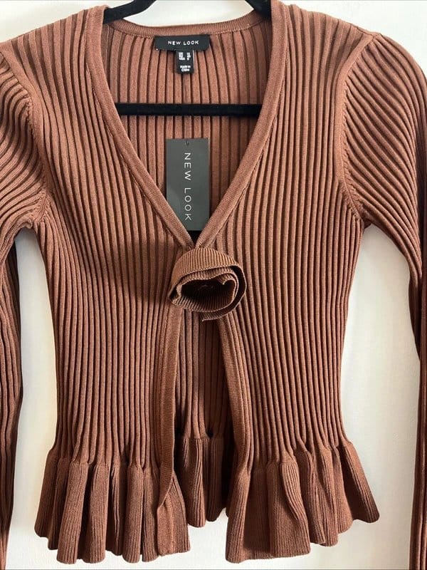 New Look New look - knit rose frill top - size 12 - brown - 1