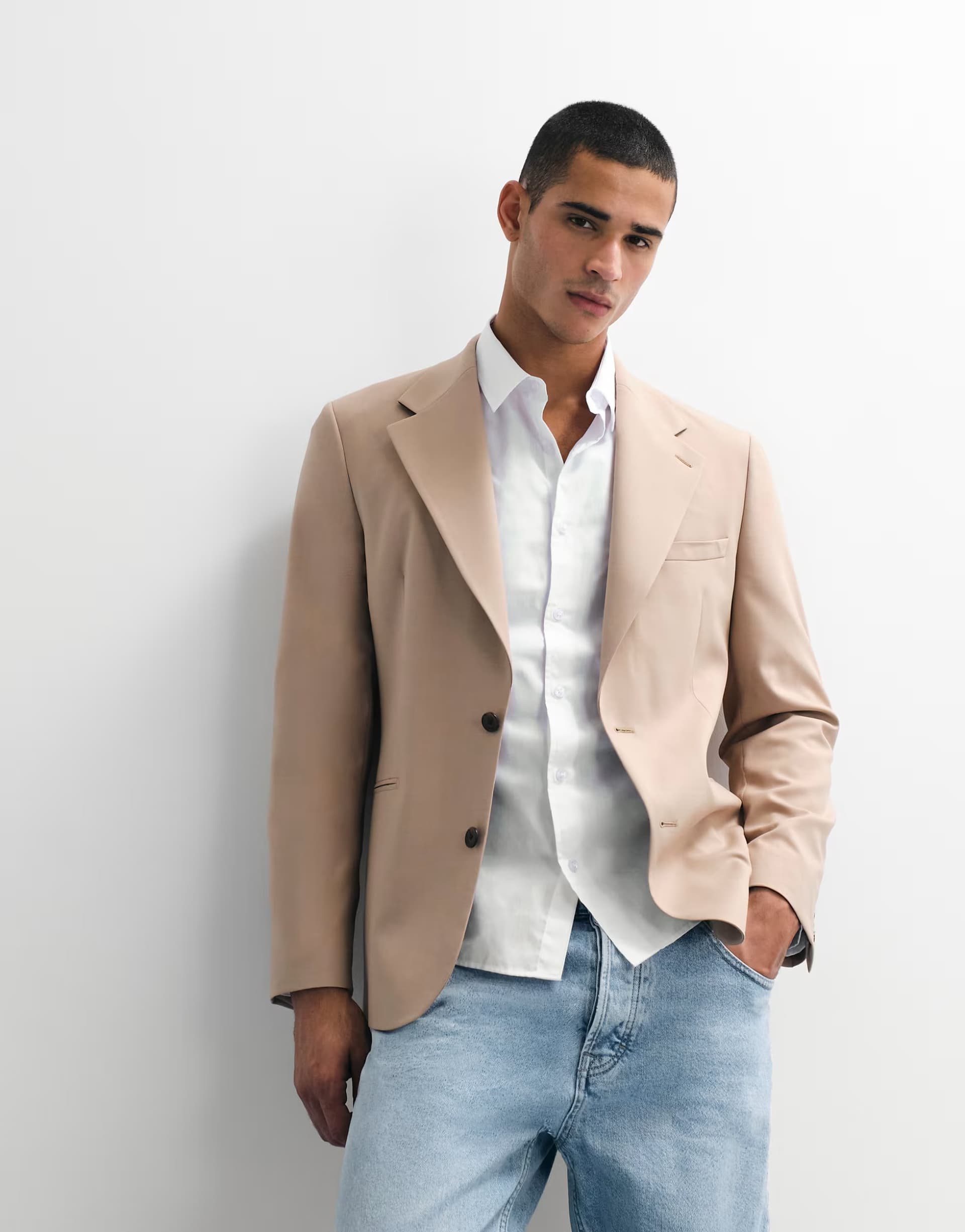 ASOS ASOS DESIGN 100% summer wool slim suit jacket in beige