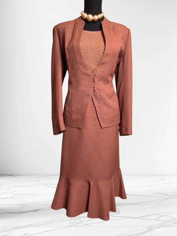 Jacques Vert Jacques Vert 3 piece skirt suit size 14 brown beige spots wedding races