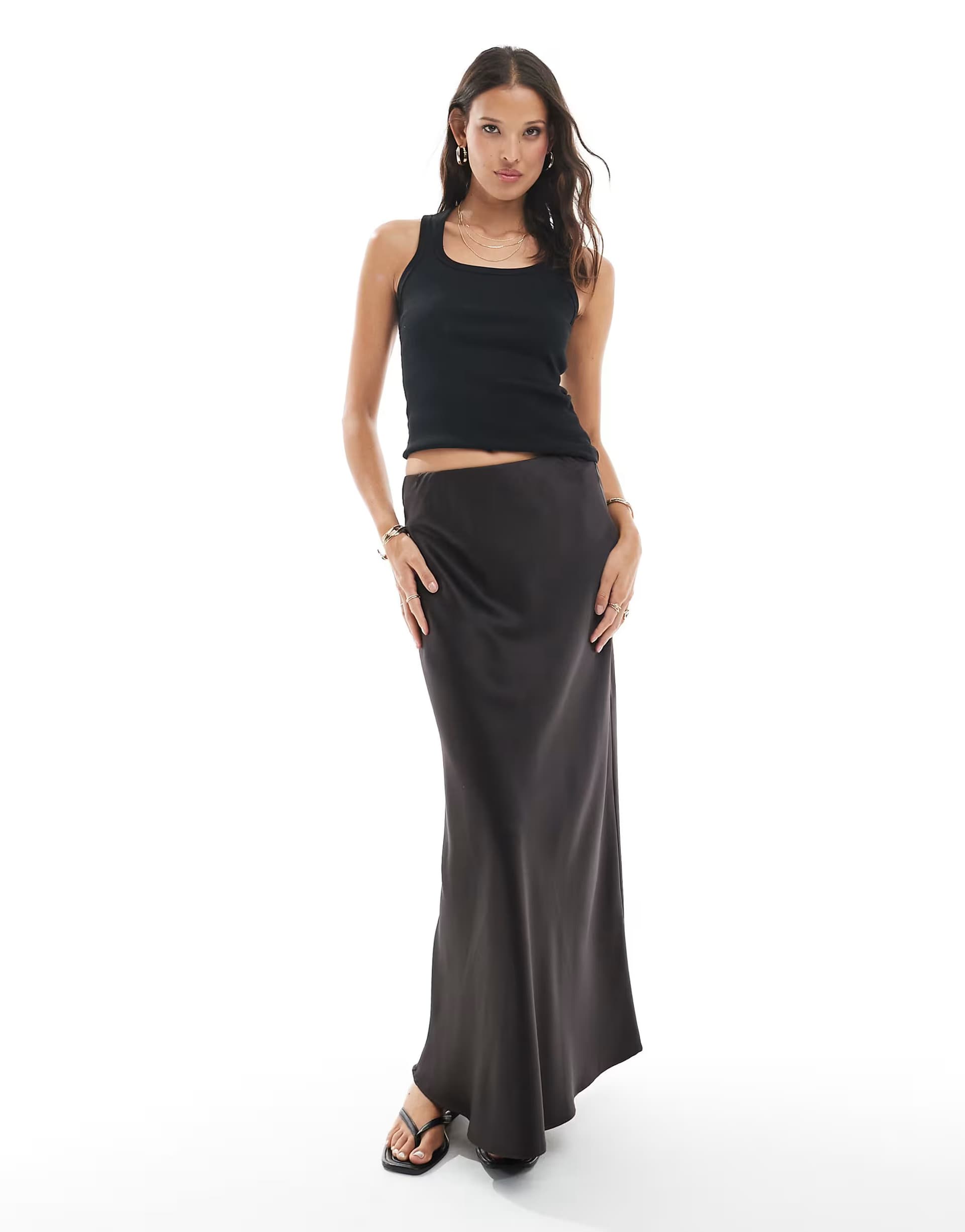 ASOS Vero Moda satin bias midi skirt in chocolate