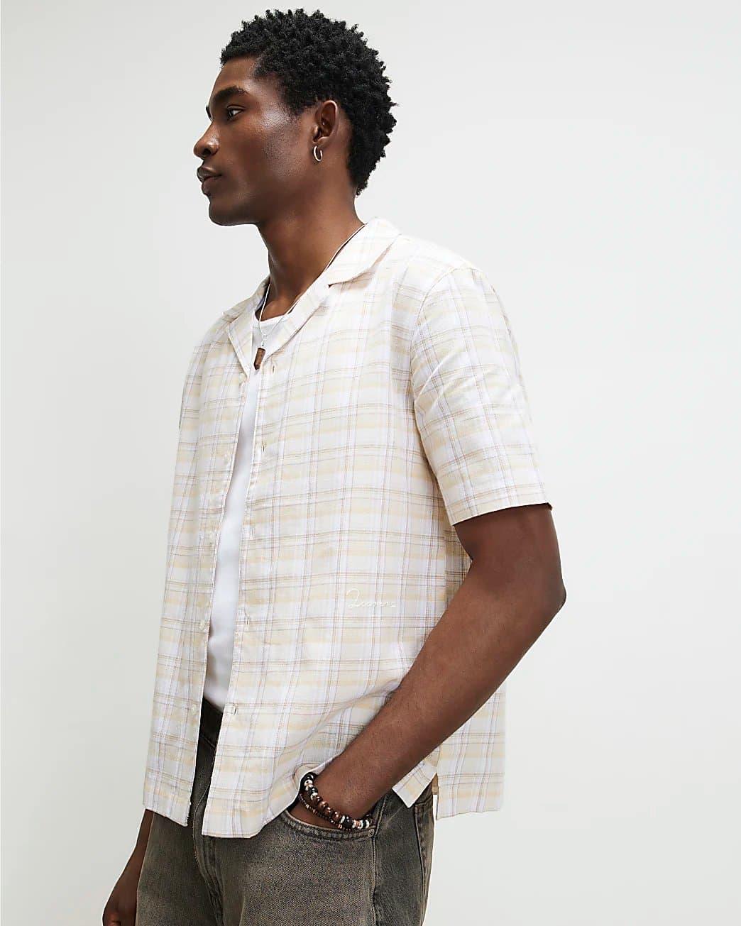 River Island Mens River Island Yellow Linen Blend Check Shirt