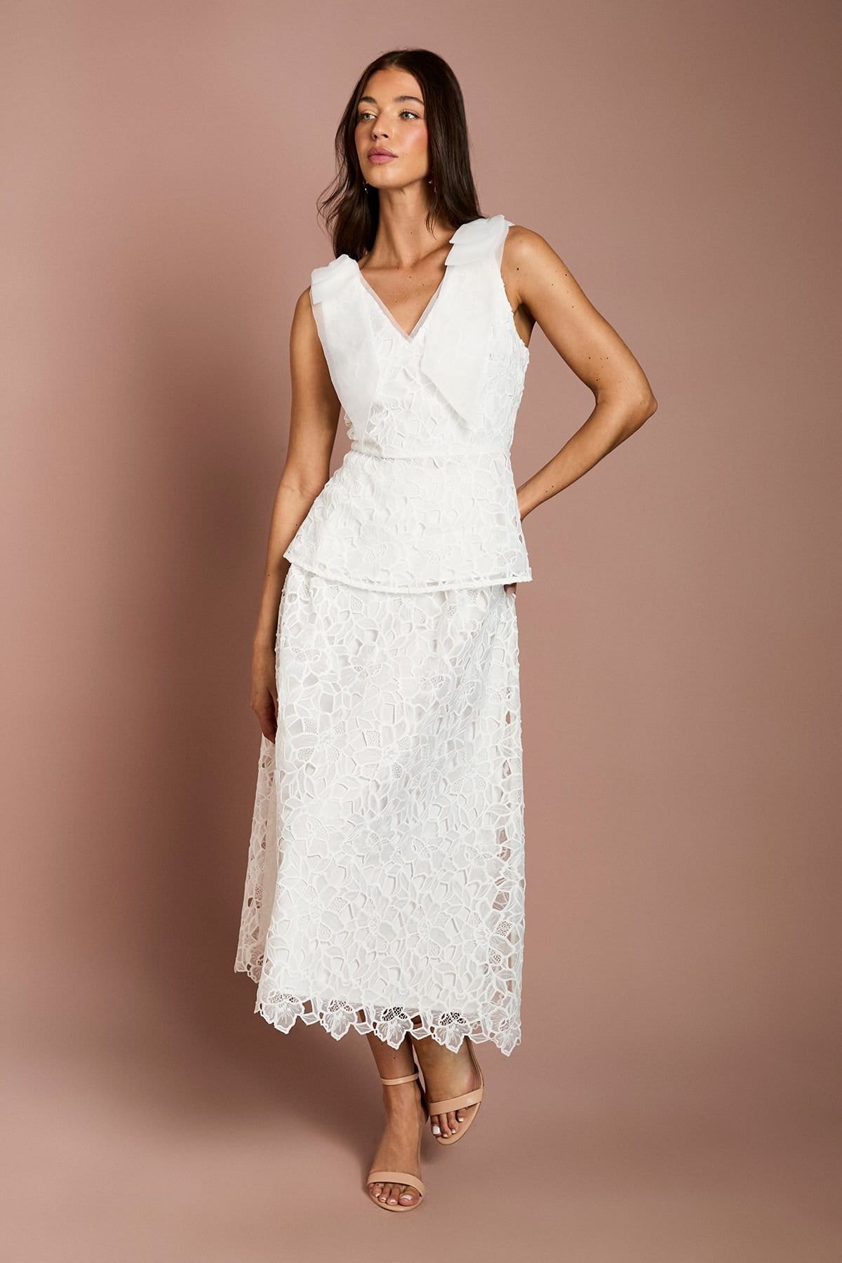 Coast Coast Women's Organza Lace Bow One Shoulder Top in Ivory - 4