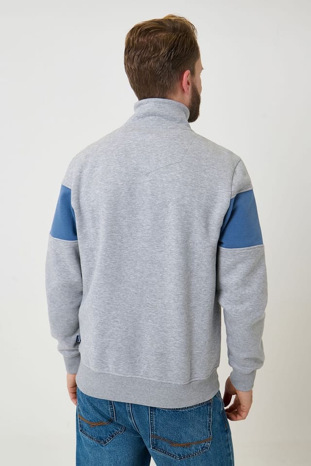Saltwell Saltwell Men's Chest Stripe Quarter Zip Sweatshirt in Grey - 2
