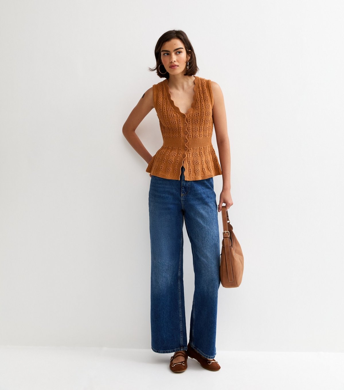 New Look Women's Tan Cotton Rich Textured Knit Waistcoat New Look - 3