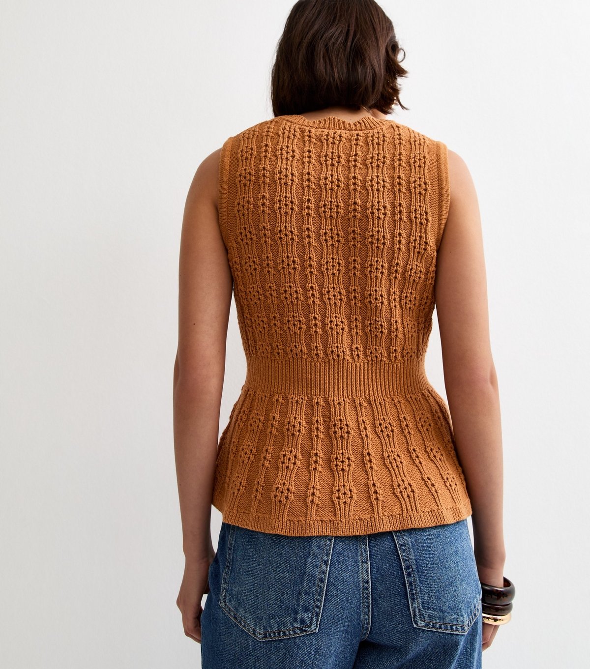 New Look Women's Tan Cotton Rich Textured Knit Waistcoat New Look - 4