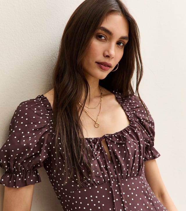 New Look Women's Brown Polka Dot Milkmaid Midi Dress New Look - 2