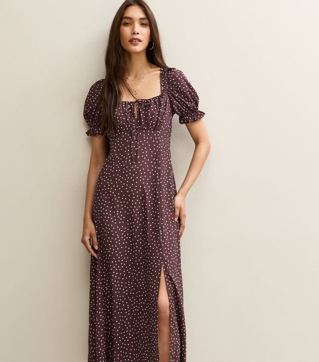 New Look Women's Brown Polka Dot Milkmaid Midi Dress New Look - 3