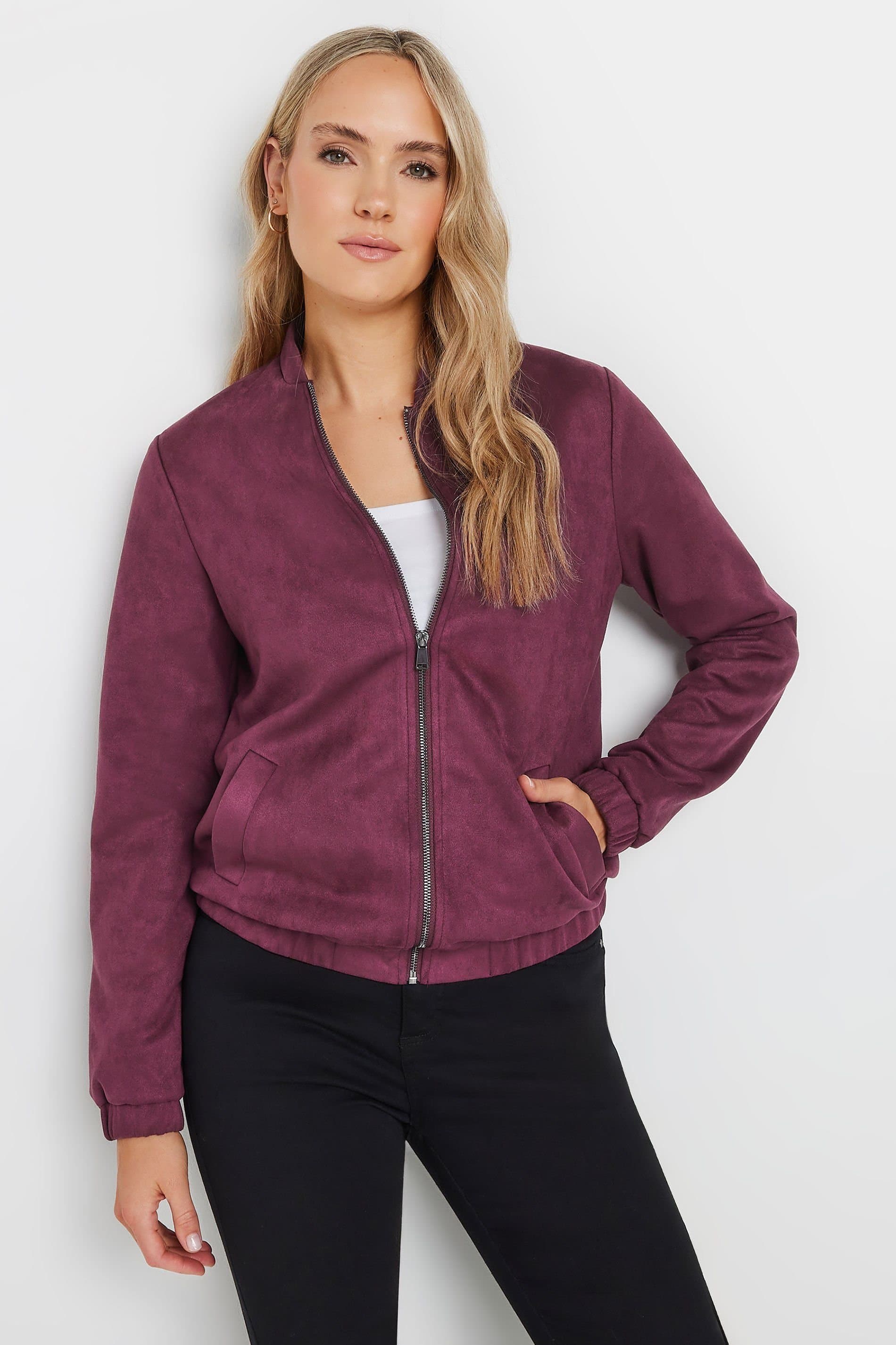 Long Tall Sally Long Tall Sally Women's Tall Faux Suede Bomber in Red