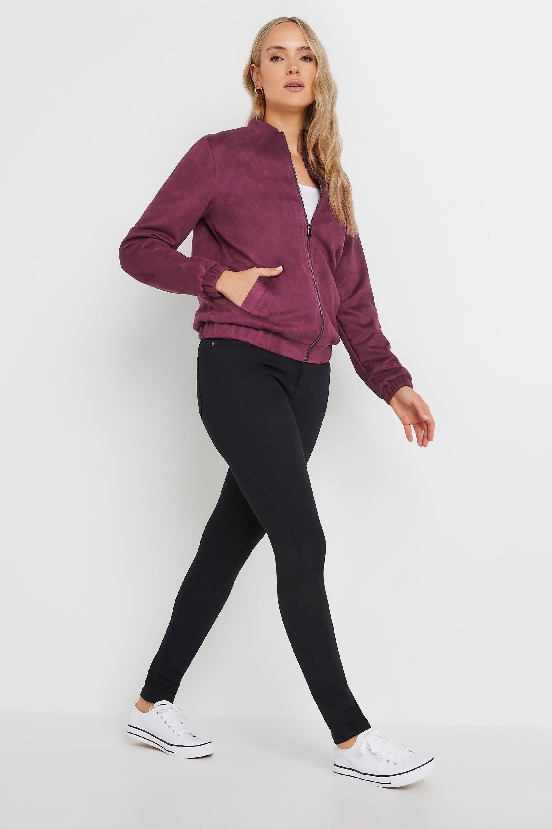 Long Tall Sally Long Tall Sally Women's Tall Faux Suede Bomber in Red - 3