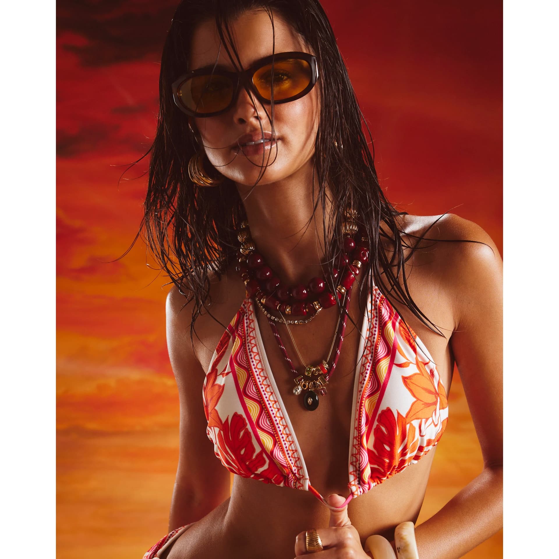 River Island River Island Womens Red Floral Print Bikini Top