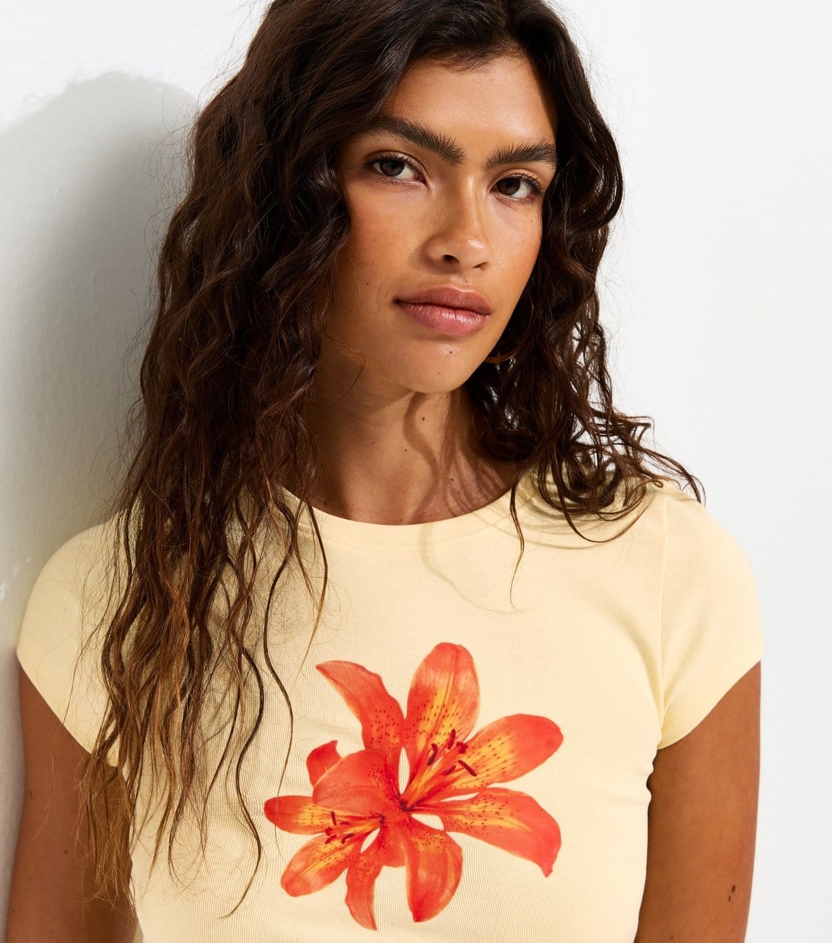New Look Light Yellow Tiger Lily Print Baby Tee