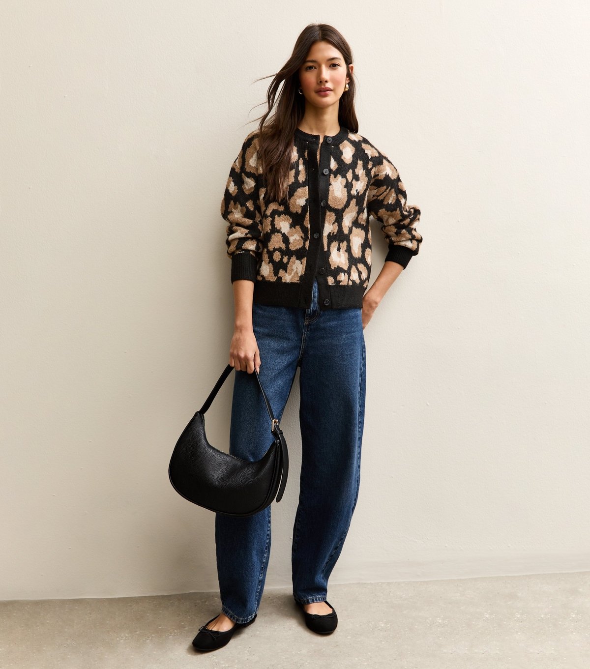 New Look Women's Black Leopard Print Crew Neck Cardigan New Look - 3