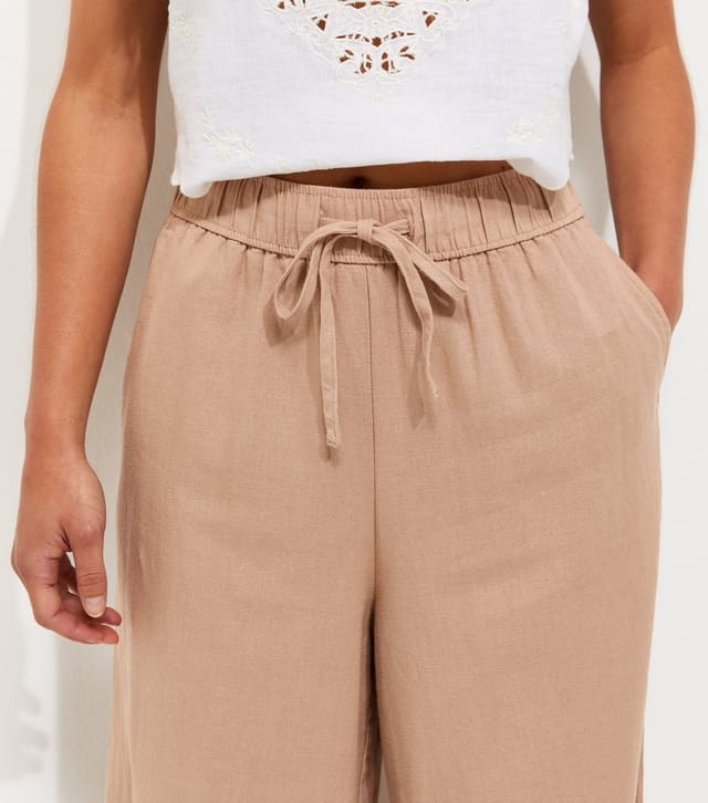 New Look Women's Petite Mink Linen Blend Wide Leg Trousers New Look - 2